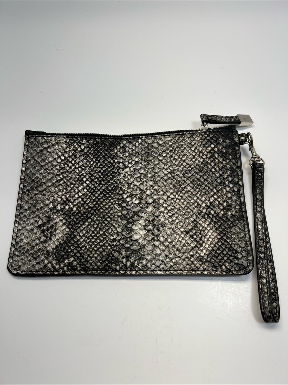 Metallic Black Snake-Effect Mini Wristlet Clutch